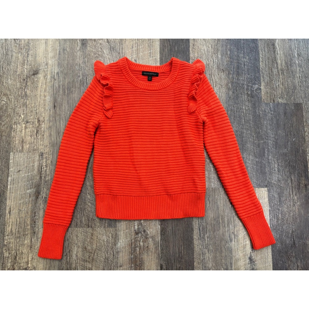 Banana Republic Orange Ruffle Shoulder Garter Stitch Knit Sweater XS